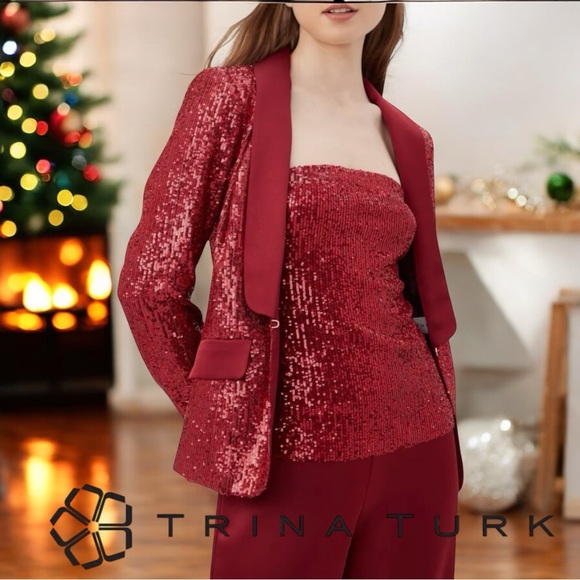Trina Turk Al Red Sequin Blazer - Picture 4 of 6